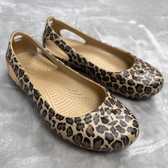 Crocs Flat Women's Sz 7 Kadee Leopard Print Casual Dress Shoe Mary Jane Slip - Picture 1 of 7